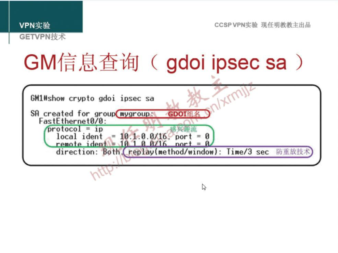 VPNi* GETVPNiR4 ccsp GMfÜ,UTifiJ ( gdoi ipsec sa ) crypto gdoi ipsec sa created for FastE ther t 0/ ro oco local ident 0.0/16, port 0 direction: th replay method/window) : Time/3 sec 