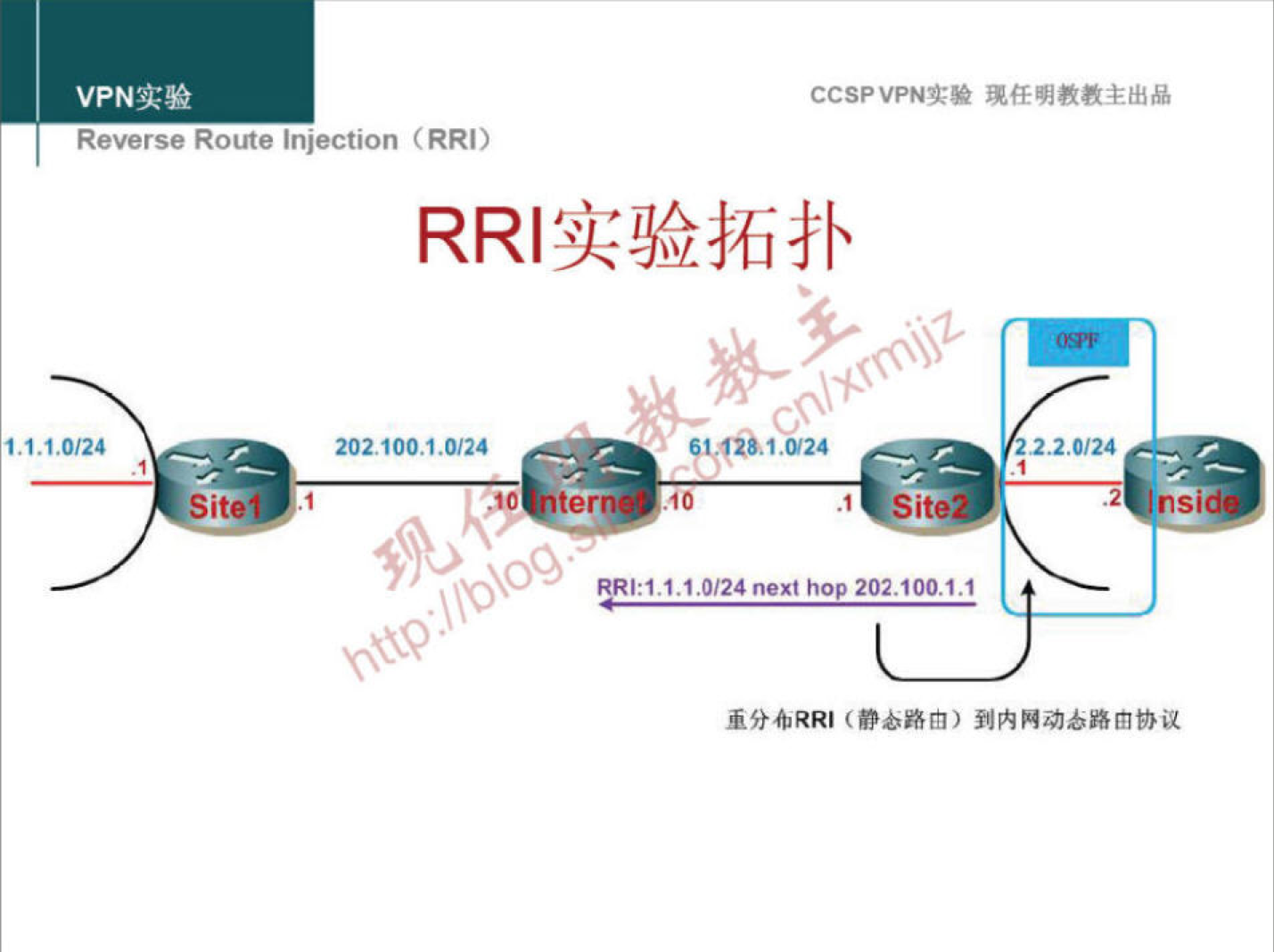 VPNN 
Reverse Route injection (RRI) 
CCSPVPNT* 
9101024 
1.1.1.0/24 
it 
202.100.1.0/24 
2.2.0/24 
.10 
ter 
it 
202.100.1.1 