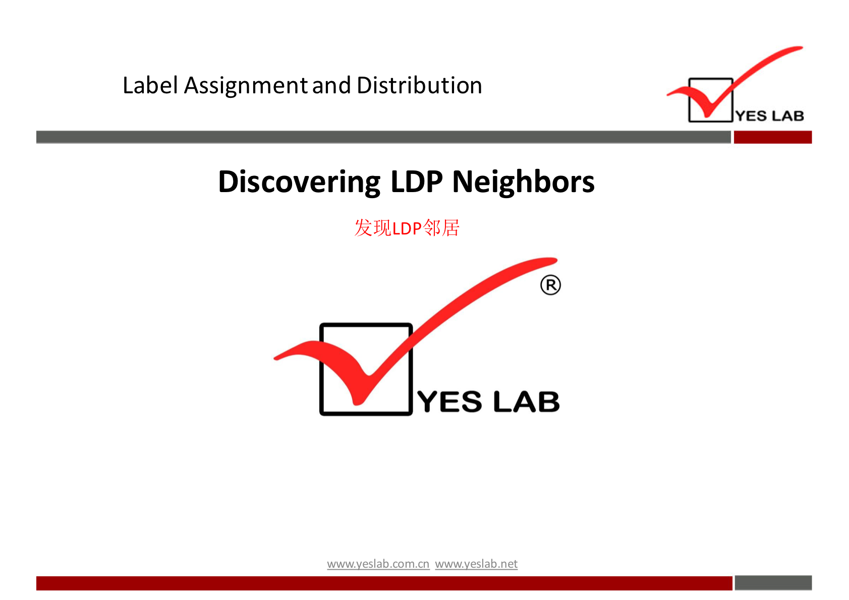 Label Assignment and Distribution 
YES LAB 
Discovering LDP Neighbors 
YES LAB 
w.w.v.yeslab.com.cn 