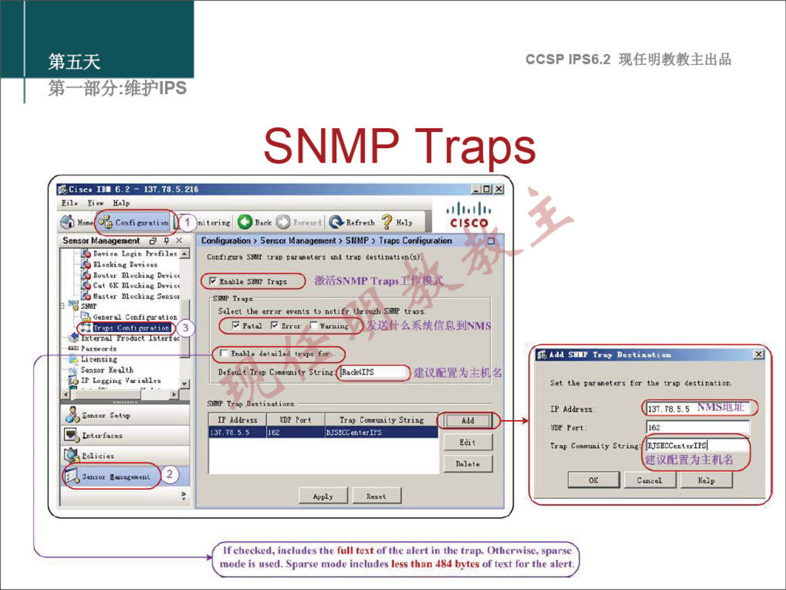 ccsp IPS6.2 SNMP Traps CISCO S. SEEP W checked. includes the full alert in trap. i. of for the alert. 