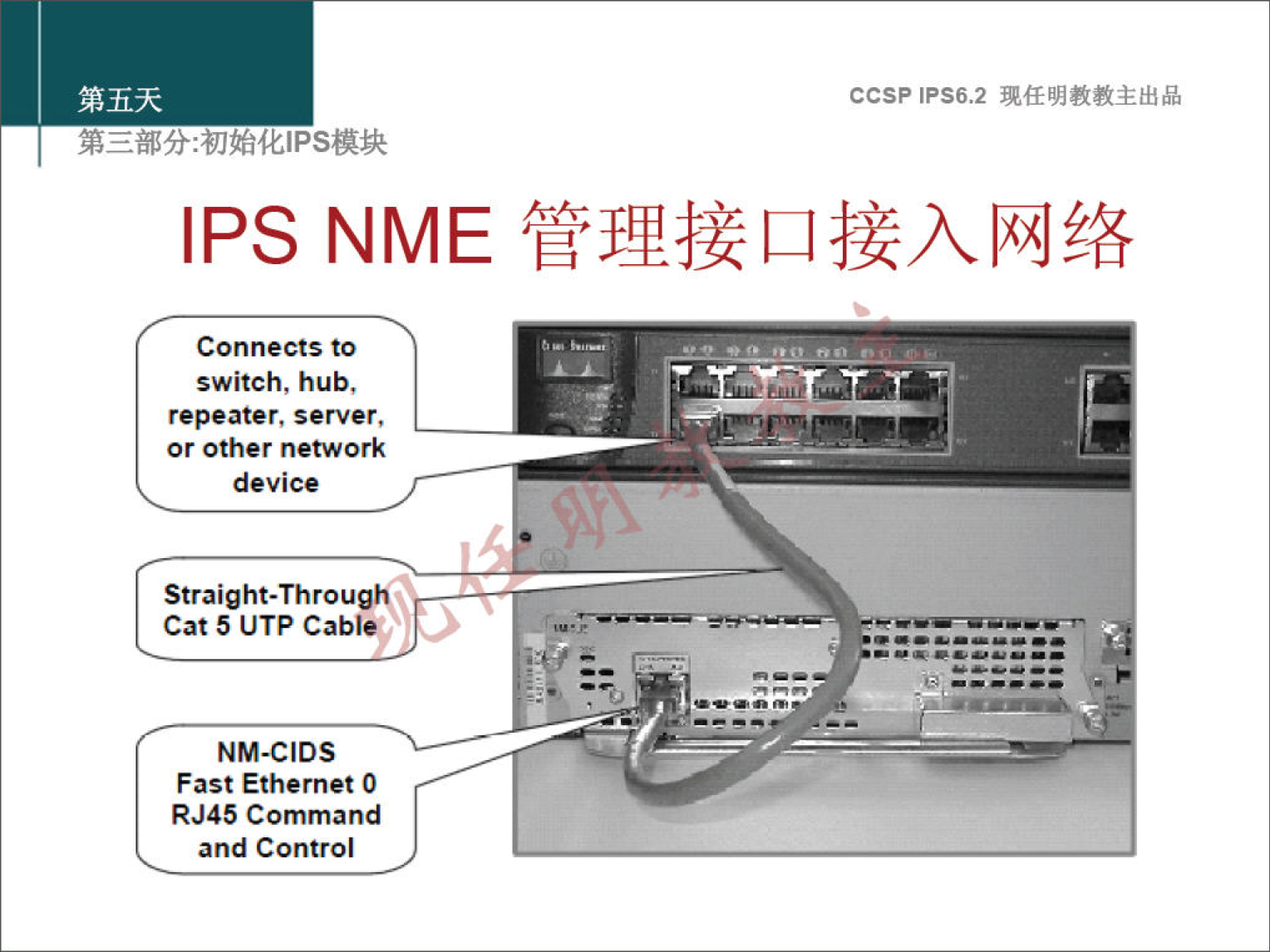 ccsp IPS6.2 IPS NME Connects to switch, hub, repeater, server, or other network device Straight-Through Cat 5 UTP Cable NM-CIDS Fast Ethernet O RJ45 Command and Control 